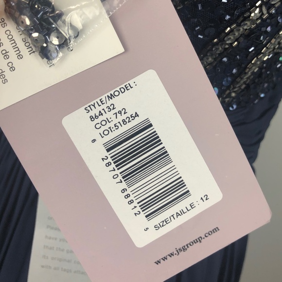 NWT JS Collection Navy Chiffon Empire Gown Sz 12 - Picture 7 of 8